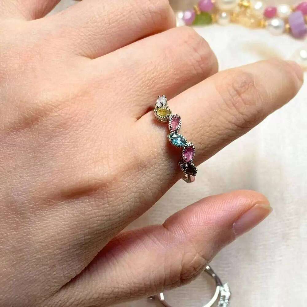 Vintage Natural Tourmaline Ring For Women Stainless Steel Simple Fine Jewelry Stone Gemstone Classic Style H260312