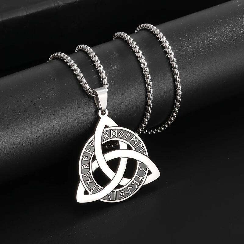 Stainless Steel Trinity Celtic Nordic Rune Pendant Necklace Retro Ethnic Style Irish Knot Lucky Amulet Jewelry for Men H260312