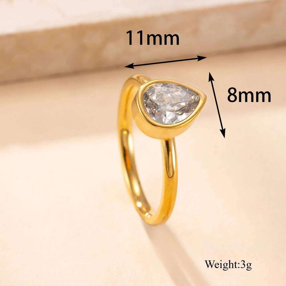 Stainless Steel Thin Waterdrop Shaped Zircon Ring for Women No-fading Jewelry New H260312