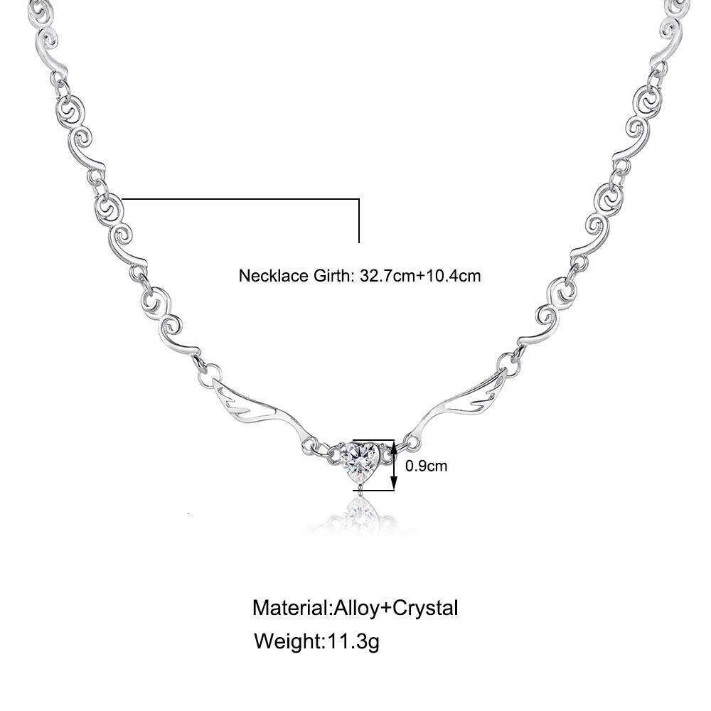Angel Wings Heart Shape Pendant Necklaces Silver Color 5A Cubic Zirconia Minimalist Style Clavicle Chain Women And Girl Jewelry H260312