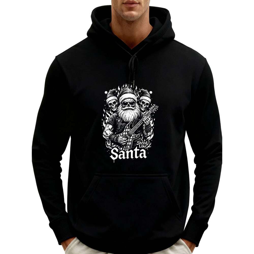 Christmas Metalhead Shred Like Santa Metal Guitarist Graphic Pullover Mens Casual Trendy Printed Sweatshirt Z260314