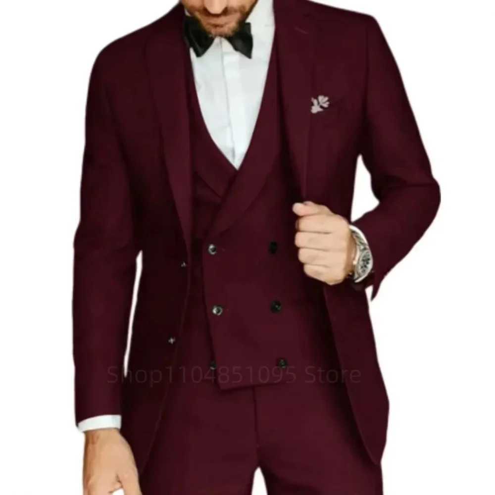 Dark Green Slim Fit 3 Piece Mens Tuxedo Suits with Notched Lapel for Groom Wedding Business Man Clothing Jacket Pants Vest Set M260313