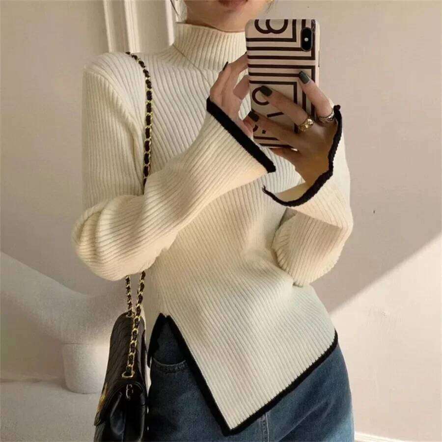 Pullover Women Sweater Temperament Long Top Autumn Winter Knitwears Turtleneck Sleeve Slim Clothes Casual Street Wear Z260313