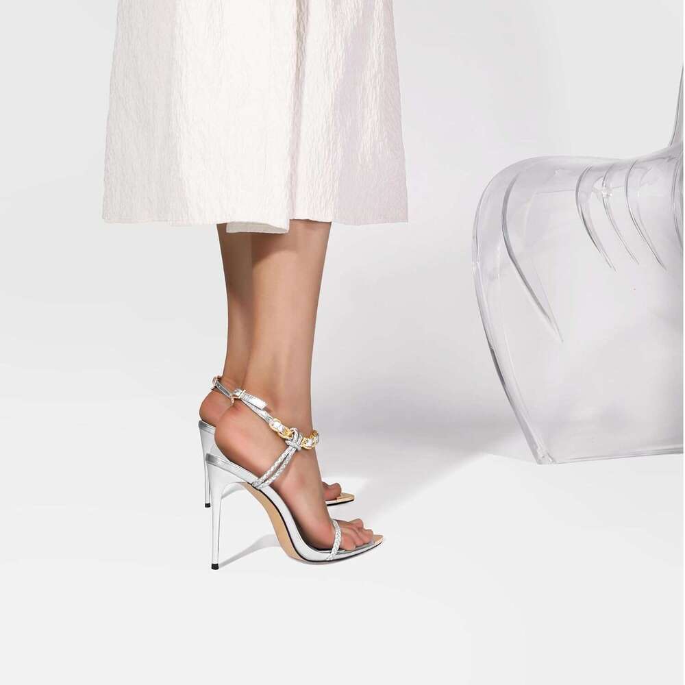 Gold Strappy Stiletto Heels Women Metallic Ankle Strap Open Toe High Heel Sandals Elegant Dress Shoes For Wedding Party Prom And Evening Events MOJIDA