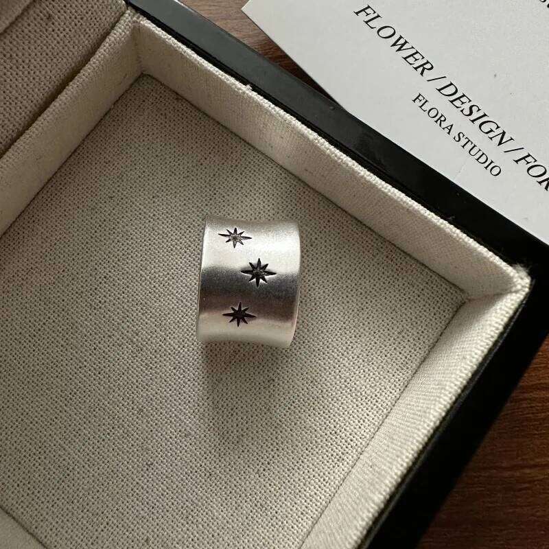 925 Sterling Silver Rings For Women Simple Vintage Handmade Adjustable Finger Star Ring Fashion Band Female Bijoux Gift H260312