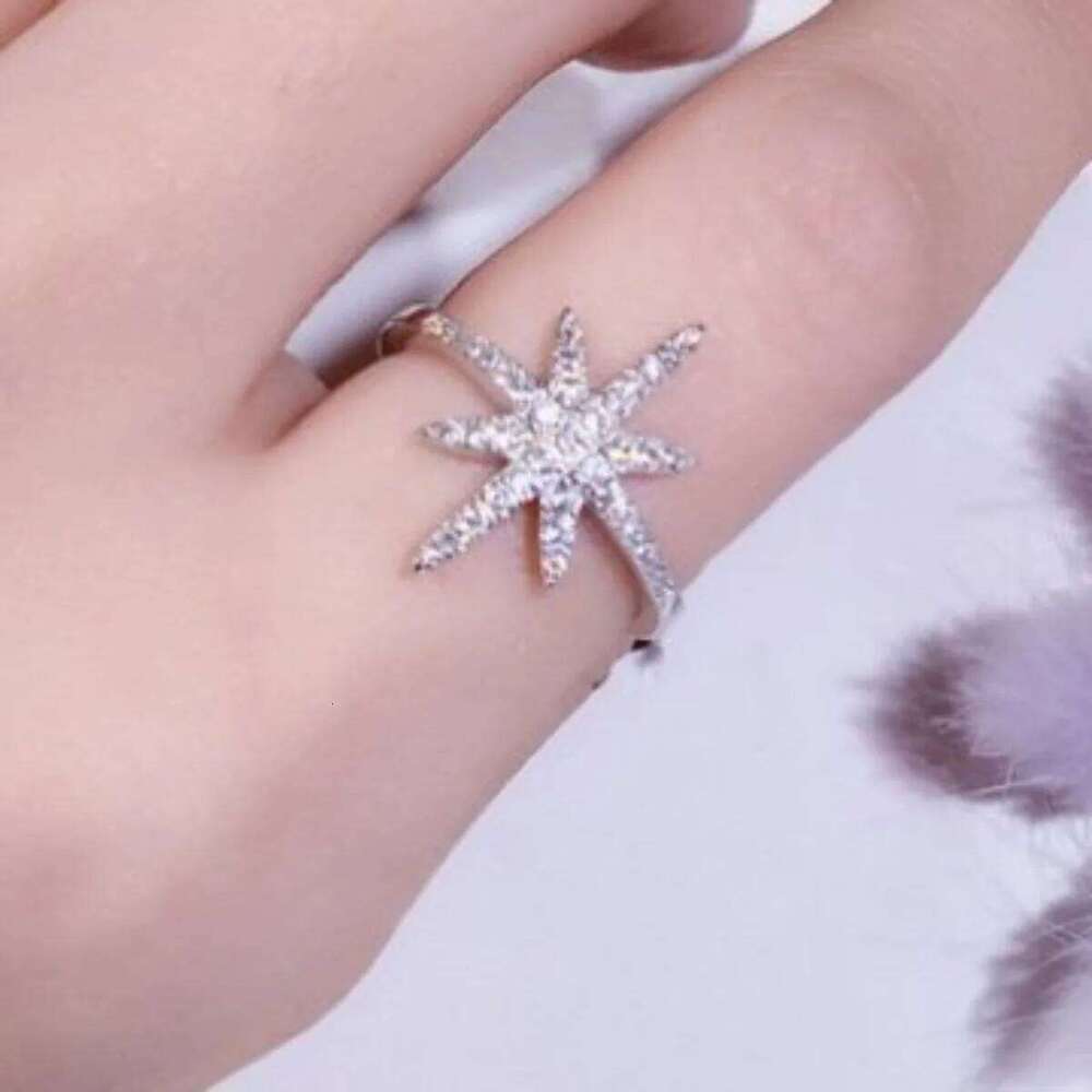 1Pc Women's Eight-Pointed Star Copper Inlaid Zircon Ring, Luxurious Fashion Simple Ins, Party Wear Jewelry H260312