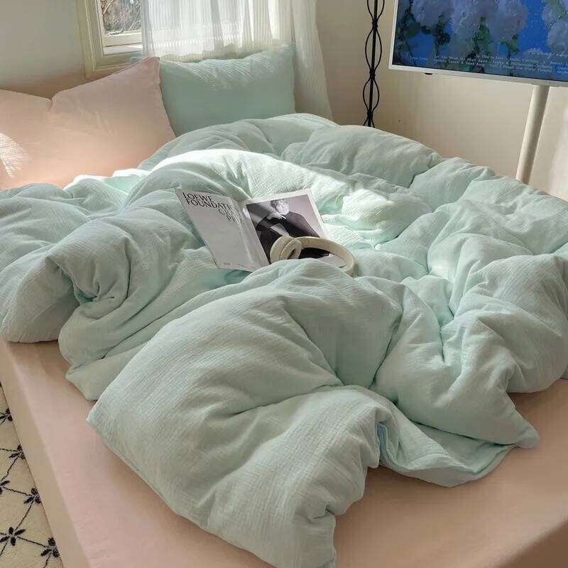 100%Washed Microfiber Lightweigh Ultra Soft Slightly Wrinkle Linen Feel Breathable Twin Queen Duvet Cover Bed Sheet Pillowcases H260312 - view 4
