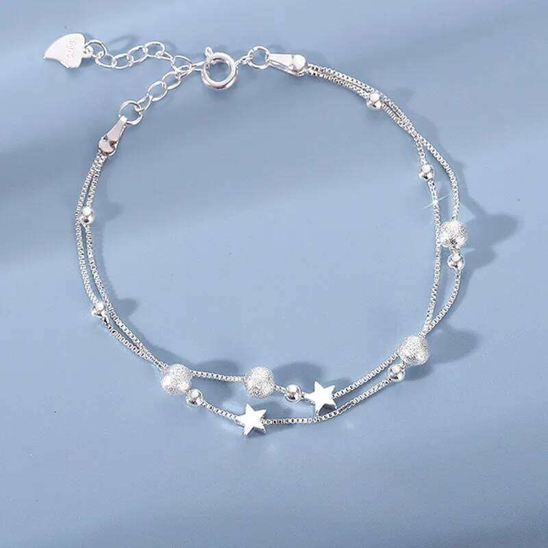 Luxury 925 Sterling Silver Star Beaded Bracelets For Women Original Double Layered Adjustable Bracelet Party Jewelry Z260313