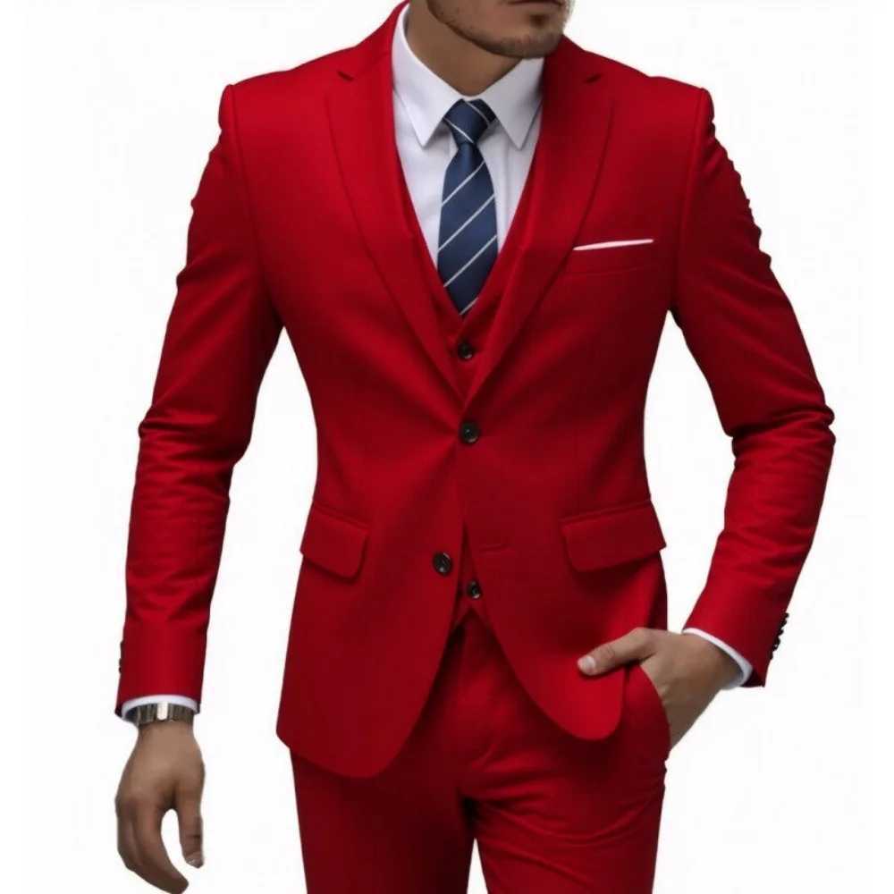 Elegant Rose Red 3-Piece Slim Fit Mens Suit Double Breasted Blazer Vest Pants Set for Wedding Groom Tuxedo Business Party a08 M260313