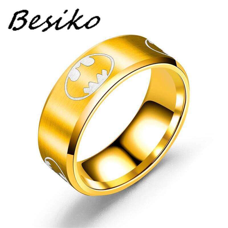 Besiko 8mm Bat Logo Black Rings Stainless Steel For Women Men Anime Fans Ring Jewelry Wholesale Dropshipping H260312
