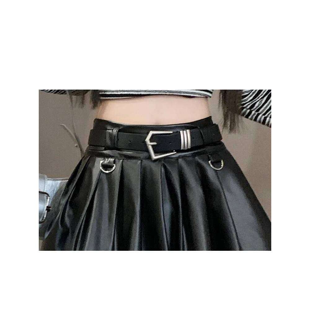 Women Black A-line Leather Vintage Aesthetic Y2k Pleated Harajuku Korean Gothic Mini Skirt Emo 2000s Clothes Summer Z260314