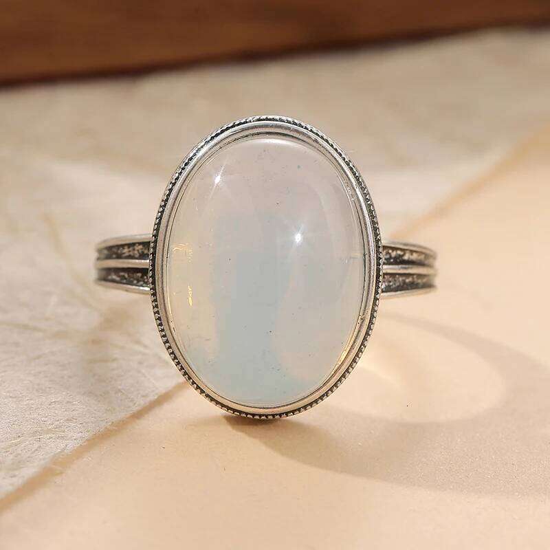 Rainbow Silvery Color Moonstone Statement Big Stone Beautiful Ring, Gift for Her H260312