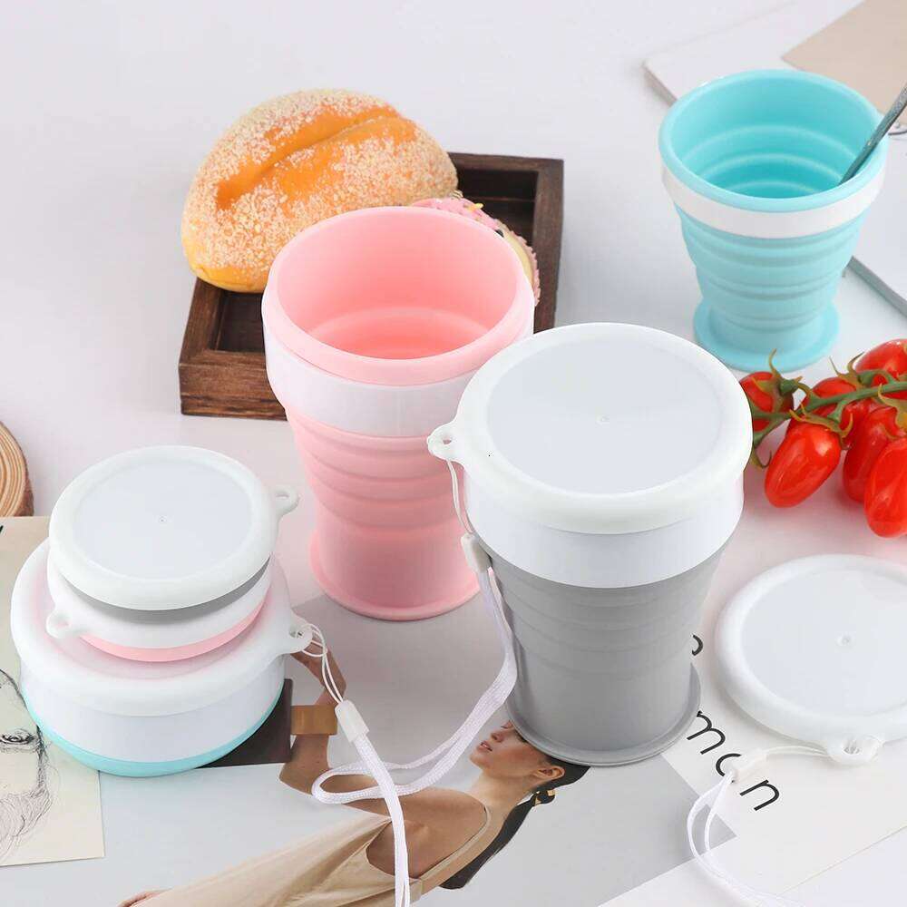 Portable Silicone Folding Water Cup Outdoor Heat Resistant Foldable Mug with Lid Collapsible Travel Drinking Cups for Camping Z260313