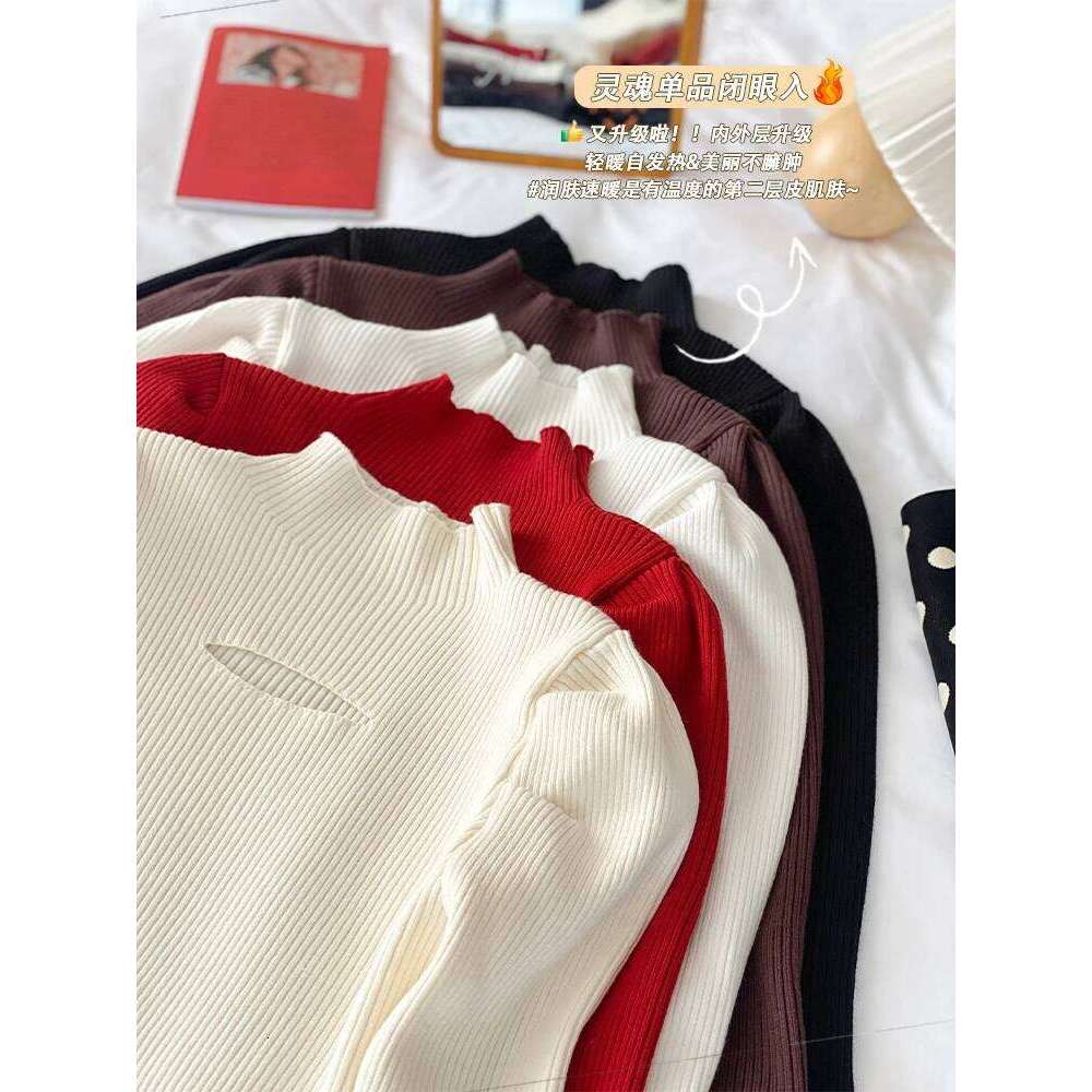2025 Turtleneck Hollow-out Knitted Sweater Ribbed Pullovers Autumn Winter Basic Women Sweaters Fit Soft Warm Tops Z260313