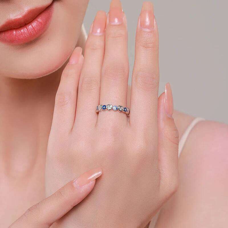 MODIAN 925 Sterling Silver Enamel Blue Eyes For Women Romantic Heart Stackable Ring Fashion Fine Jewerlry Birthday Gifts H260312