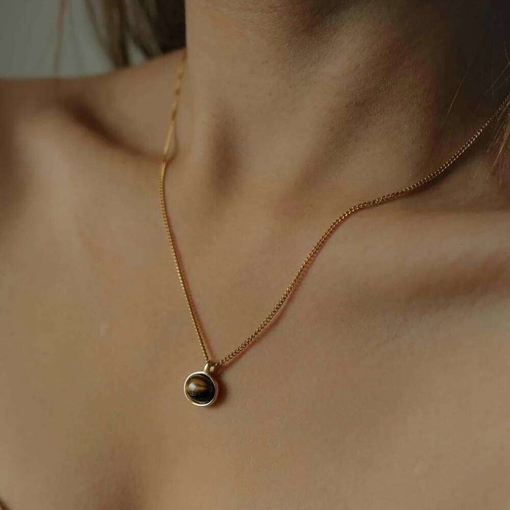 18k natural stone tiger eye plated, mint green, oval anti allergy, stainless steel necklace, women's jewelry gift H260312