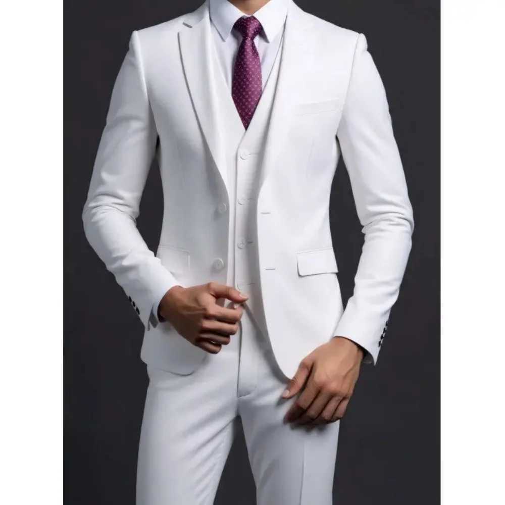 Mens Business Casual Slim-fit Solid Color Blazer Vest Pants Set Outdoor Trendy Wedding Host Formal Wear Terno De Caval M260313
