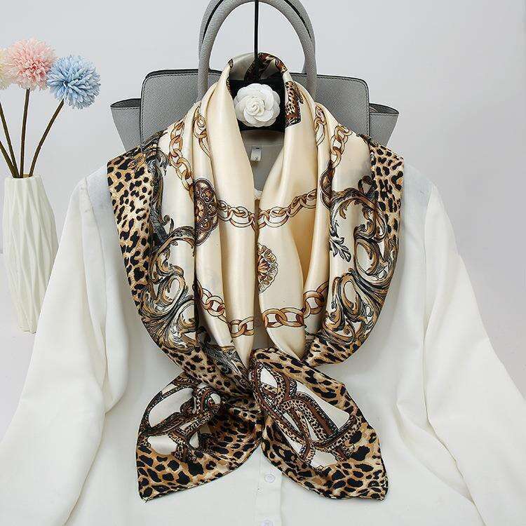 Ultra Long Pink Leopard Print With Golden Chain Embellishment, Elegant Square Shawl Convertible, Unisex High-End Scarf/Shawl- Liuyuemoshang