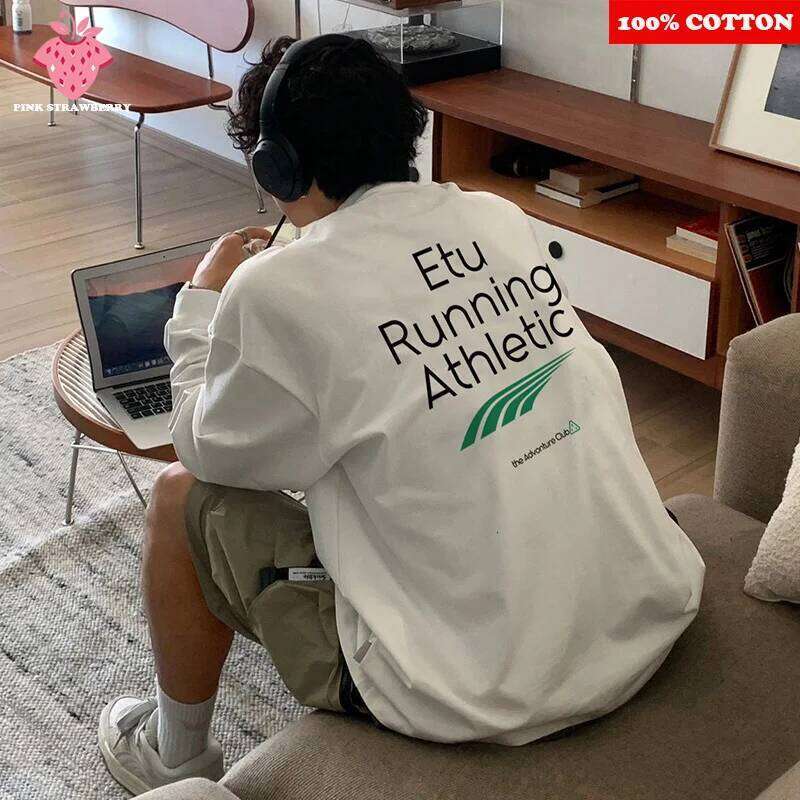 American Street Letter Print T-shirt Men 2025 Autumn New 100% Cotton White Long sleeves Base Layer shirt Sports Y2k Top Men's Z260314