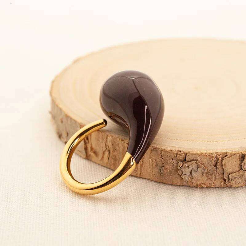 CARLIDANA Water Chic Jewelry Gold Plated Oil Drop Finger No Fade Stainless Steel Enamel C Shaped Ring for Women H260312