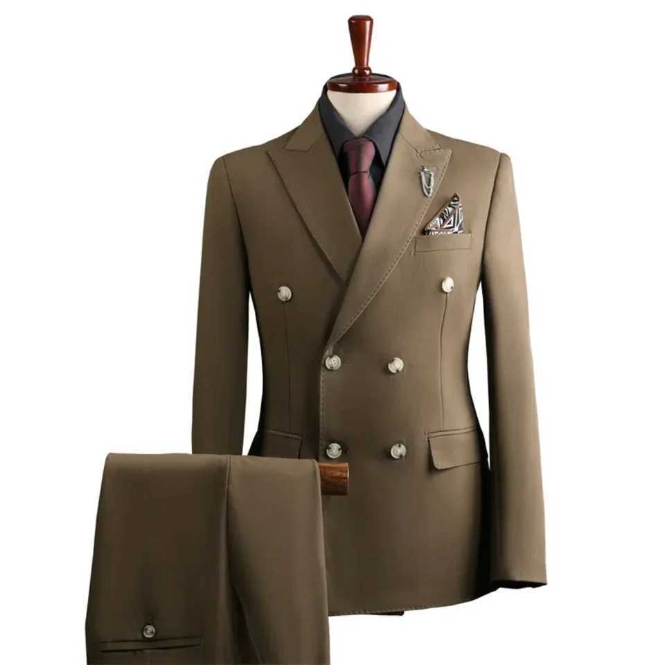 Fashion Business mens two-piece double breasted suit Mens business groom dress pants top M260313
