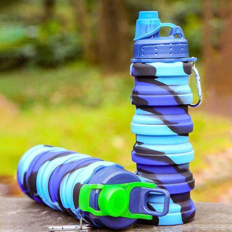 Collapsible Silicone Bottle Foldable Sports Water Cups with Carabiner Fitness Kettle Portable Outdoors Travel Drinking Cup Z260313