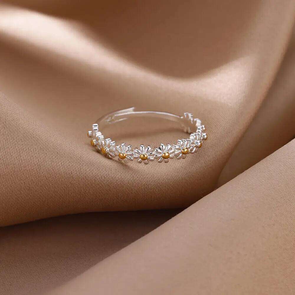 Trendy Tiny Daisy Rings For Women Men Gold Plated Stainless Steel Flower Ring Open Adjustable Couple Aesthetic Jewelry Gift H260312