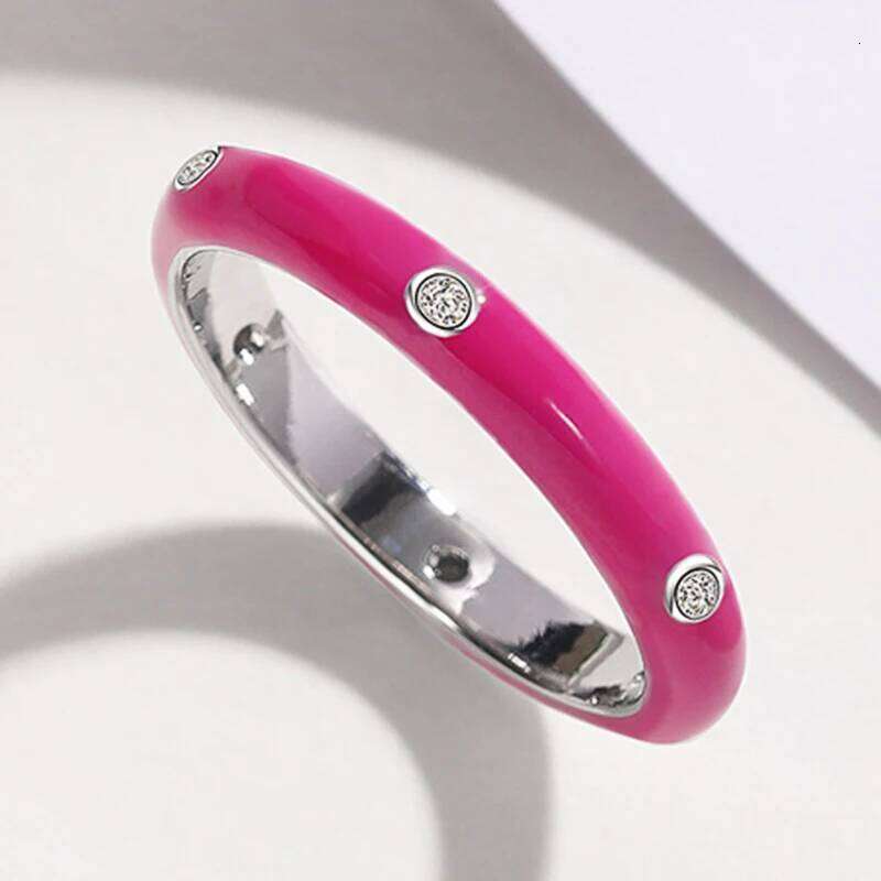 Huitan 11 Colors Enamel Rings for Women Fashion Contracted Finger Accessories with Cubic Zircon Statement Jewelry Drop Shipping H260312