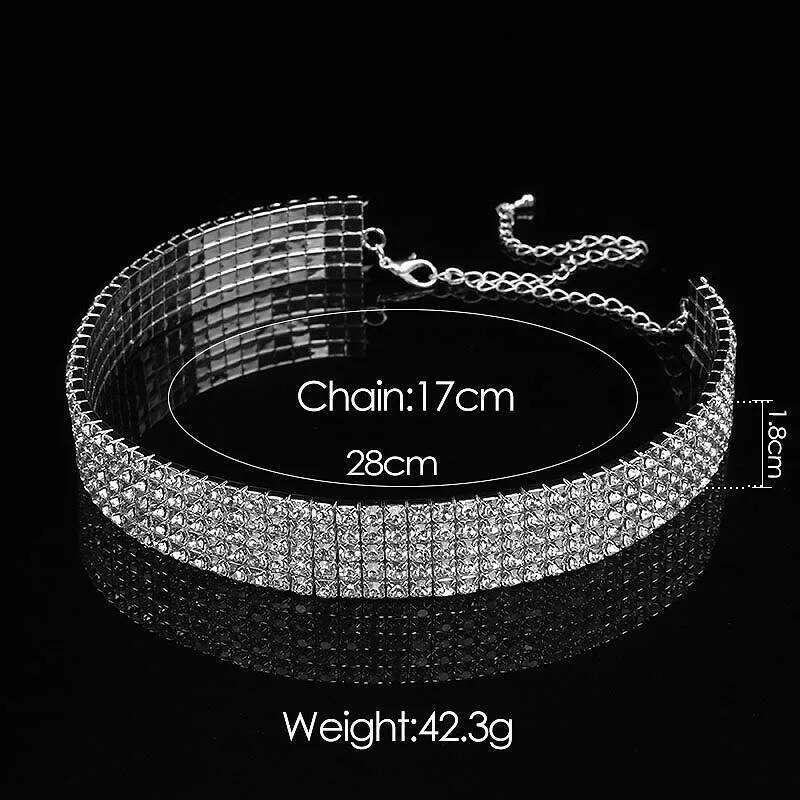 TREAZY Bridal Wedding Prom 1-5 Row Rhinestone Chain for Women Diamante Crystal Choker Necklace Elastic Cord H260312