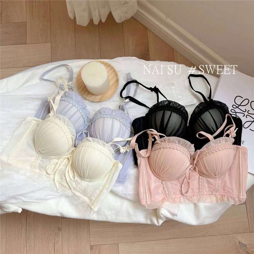 Lolita Bra Women Wireless Push Up Bralette Lace Sexy Lingerie Set for Small Bust Gathering No Underwire MOYISU S-XL