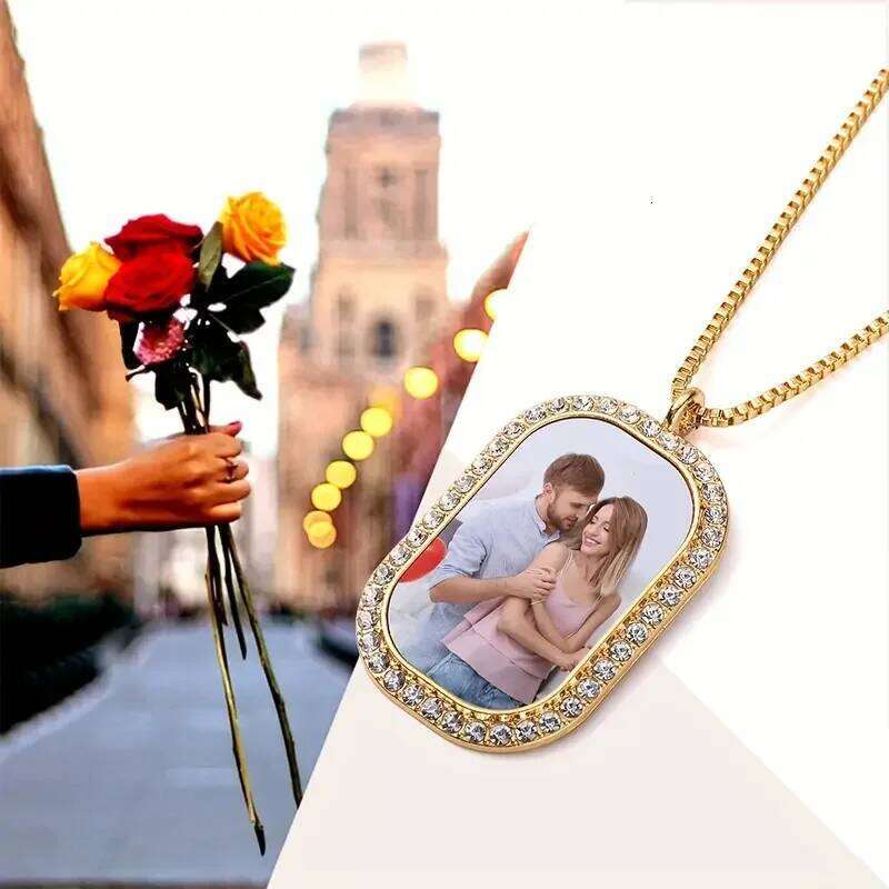 Personalised Photo Necklace for Women - Custom Valentine's Gift with Sparkling Rhinestones H260312
