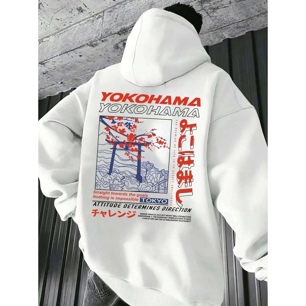 Tokyo Cherry Blossom Print Men Women Hooded Sweatshirt Autumn Winter Daily Outdoor Vacation Fitness Casual Loose Warm Sportswear Z260314