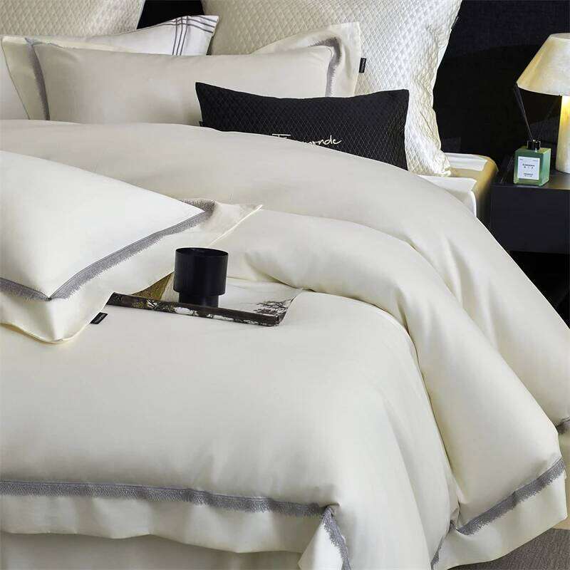 Lace Wide Edge Solid Color Simple Bedding Set 1000TC Egyptian Cotton Duvet Cover Flat/Fitted Bed Sheet Pillowcases 4Pcs H260312 - view 4