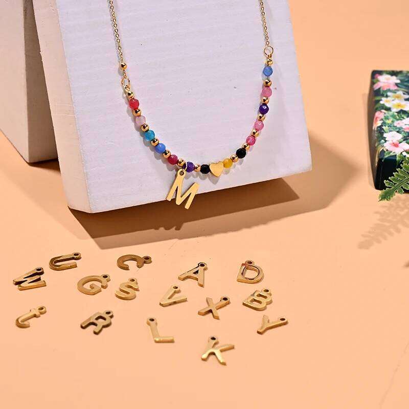 Waterproof Gold Color Stainless Steel Heart Initial for Women Tarnish Free Faceted Crystal Necklace MOON GIRL Design H260312