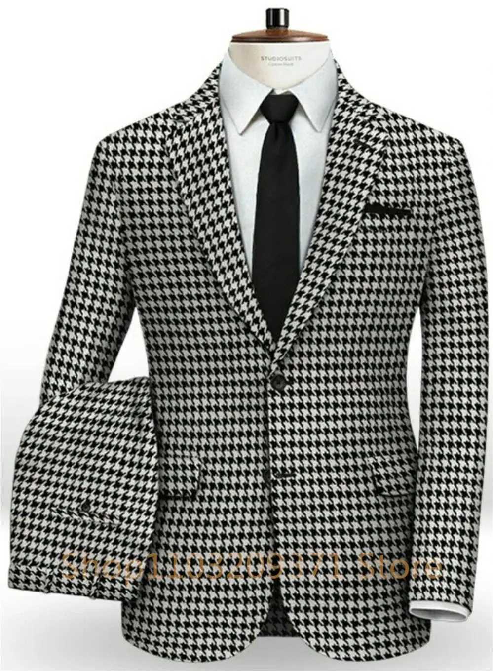 Houndstooth Men Suits for Wedding 2024 Plaid Slim Fit Groom Tuxedo Single Breasted Bridegroom Suit 2 Pcs Jacket Pants M260313