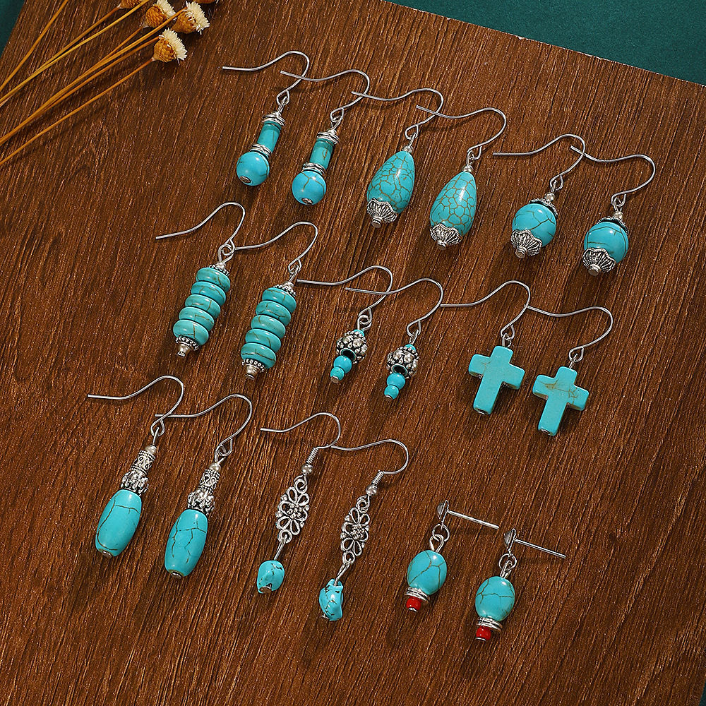 Free Shipping New Turquoise Ethnic Style Pendant Bohemian Earrings For Women