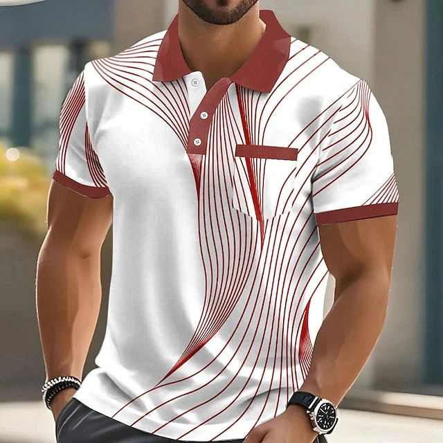 Summer Fashion Short Sleeve Mens Polo Shirts Stripe 3d Print Lapel Man Top High Quality Oversized Male Shirt Casual Clothing 260312
