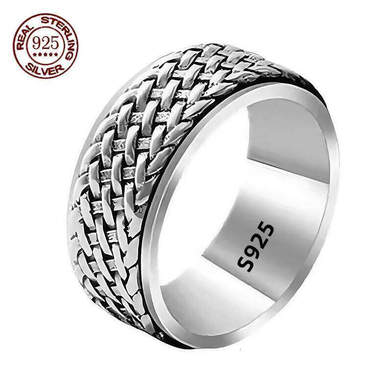 Simplicity Vintage S925 Sterling Silver Viking Rings for Men Women Fashion personality Rotatable Woven Pattern Jewelry Gift H260312