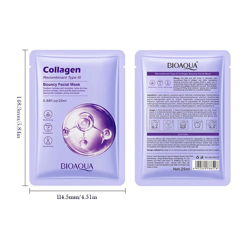 10pcs BIOAQUA Collagen Facial Masks Anti Wrinkles Anit-Aging Moisturizing Whitening Face Mask Facial Skin Care Products 260304