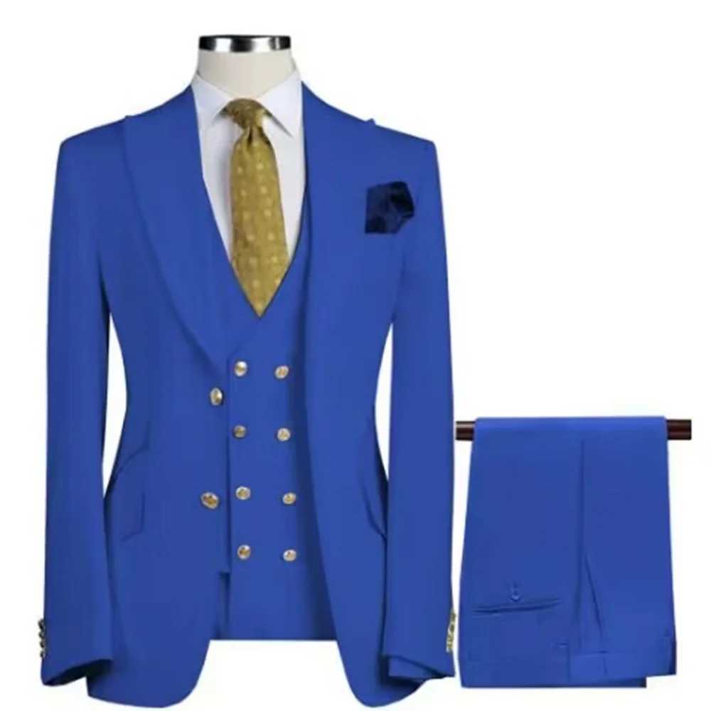 Mens Slim Fit Prom Tuxedo 3-Piece Set with Peak Lapel Blazer Vest Pants - Wedding Groom Business Formal Party Costume Homme M260313