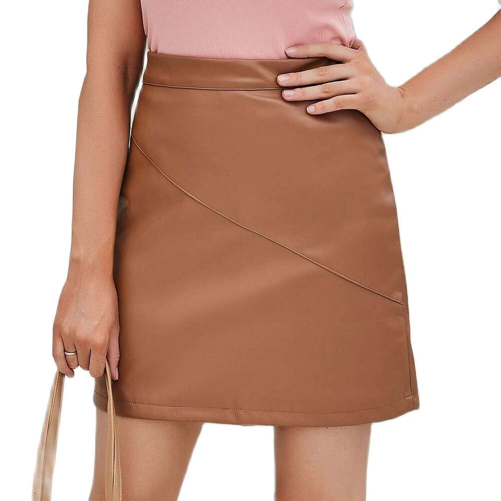 Spring and Summer New PU Skirt Women's Black Elastic Women Slim Sexy Leather Skirts Brown Gray S-XXXL Z260314