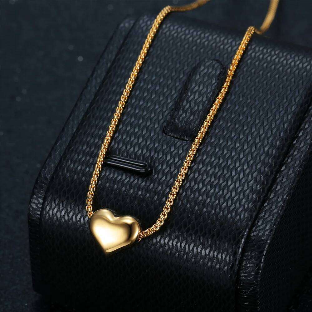 Cute Small Tiny Heart Pendants Female Gold Silver Color Stainless Steel Neck Choker Necklace Chains For Women Jewelry Gift H260312