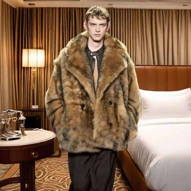 Winter men's warm windproof overcoat, casual and fashionable fur coat, festival party clothing Z260313