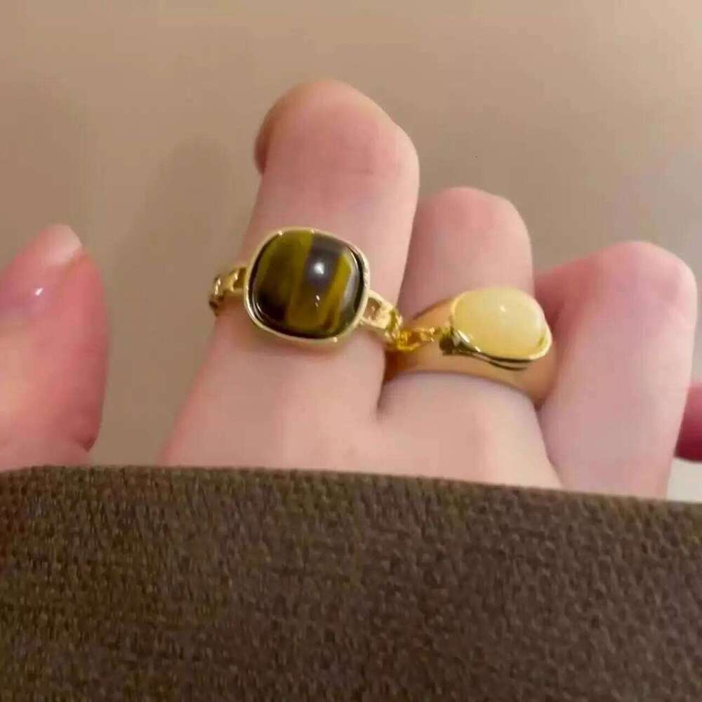 Vintage Open for Ladies Simple Brown Stone Ring Luxury Irregular Retro Punk Rings Exquisite Engagement Jewelry Gifts H260312