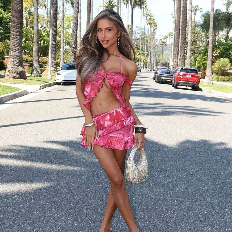 Beach Vacation Style Printing Suspender Neck Set European and American Cross-border Hot Sale Y260303