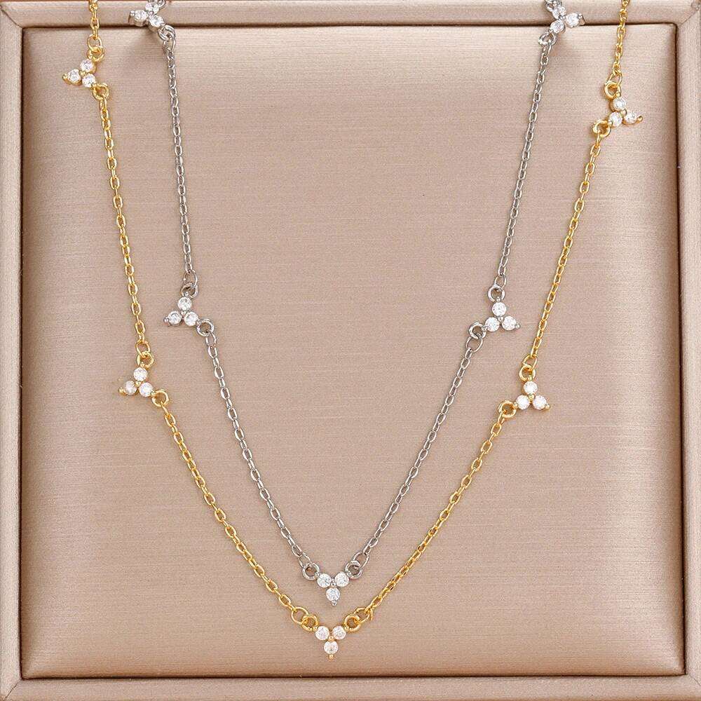 New Stainless Steel Zircon Necklaces for Women 18K Gold Plated Collar Chain Necklace Wedding Jewelry Gift H260312