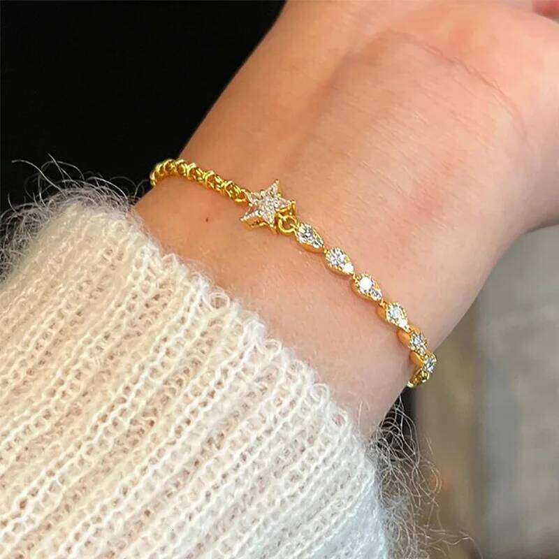 Foxanry Sparkling Zircon Star Geometric Bracelet For Women Girl Fashion Heavy Industry Exquisite Elegant Engagement Jewelry Gift Z260313