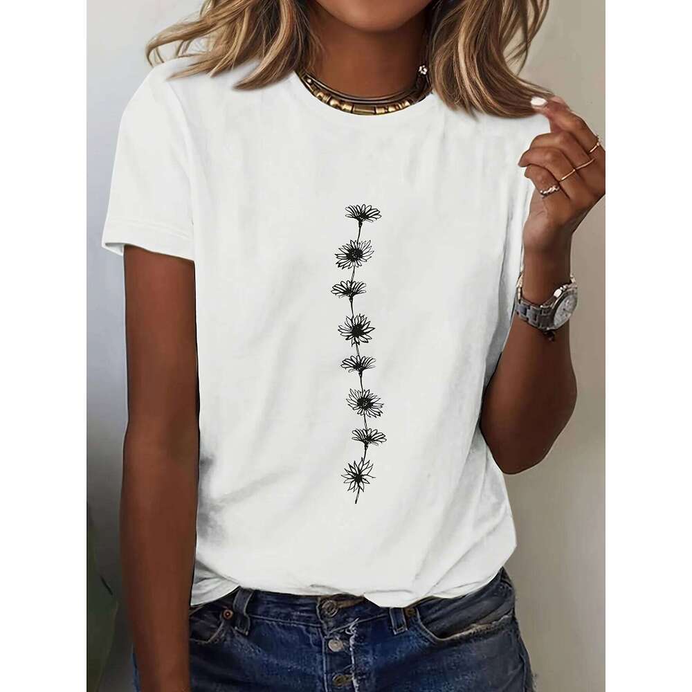 Women'S Print T-Shirt Short Sleeve Crew Neck Top Perfect for Summer Casual Wear Sunflower Graphic Tee Z260314
