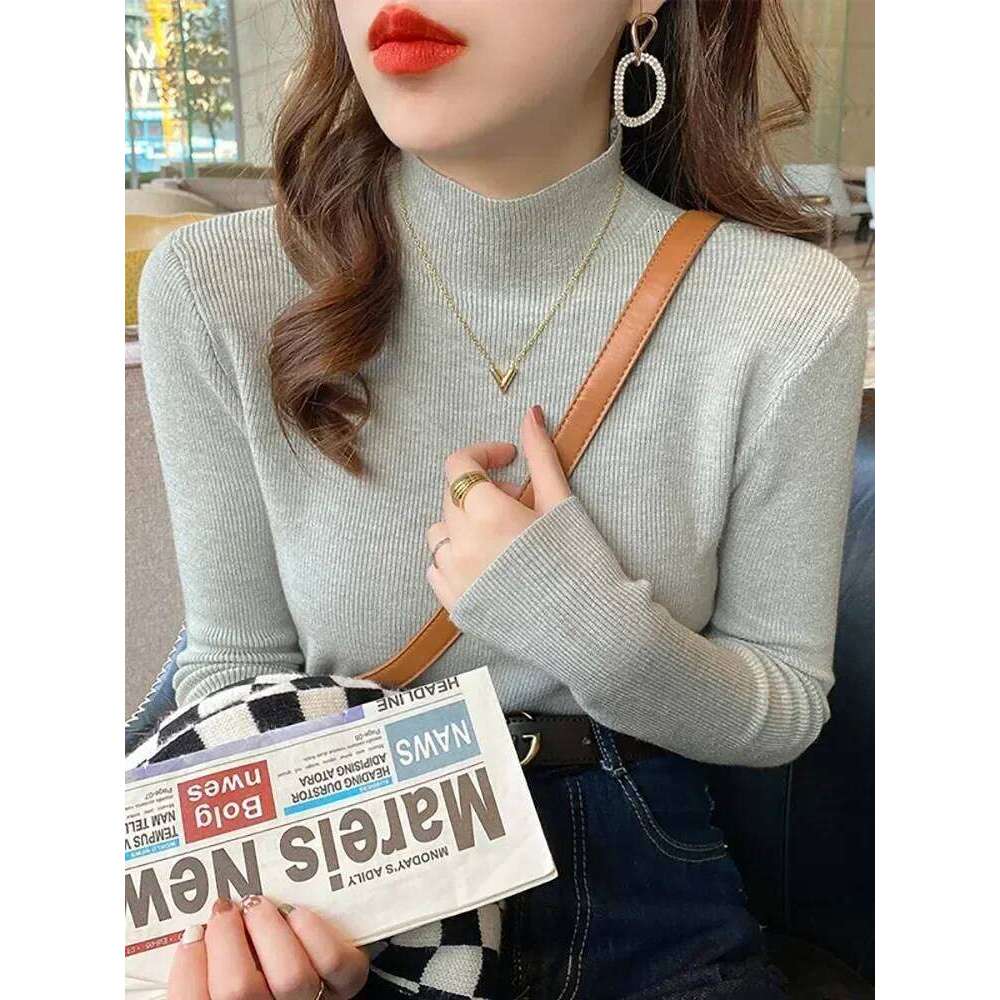 Autumn Winter New Turtleneck Fashion Stretch Tops Women Pullovers Long Sleeve Bottoming Knitted Sweater Z260314
