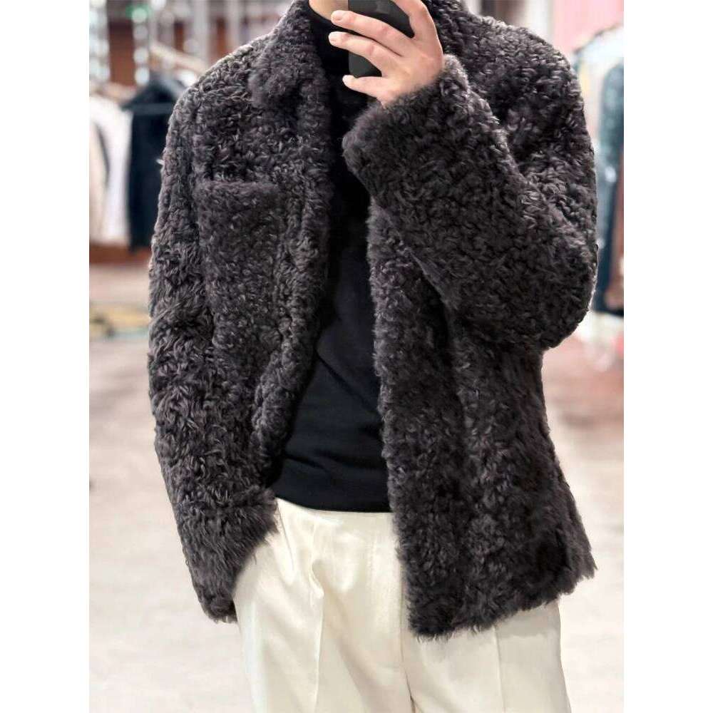 Winter Faux Lamb Wool Fur Men Curly Collared Padded Coat Parkas Oversized Warm Cotton Jacket Casual Thickened Outerwear Z260313